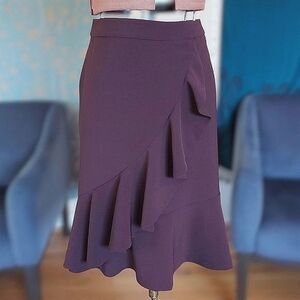 Contemporaine plum fit and flare ruffle midi skirt